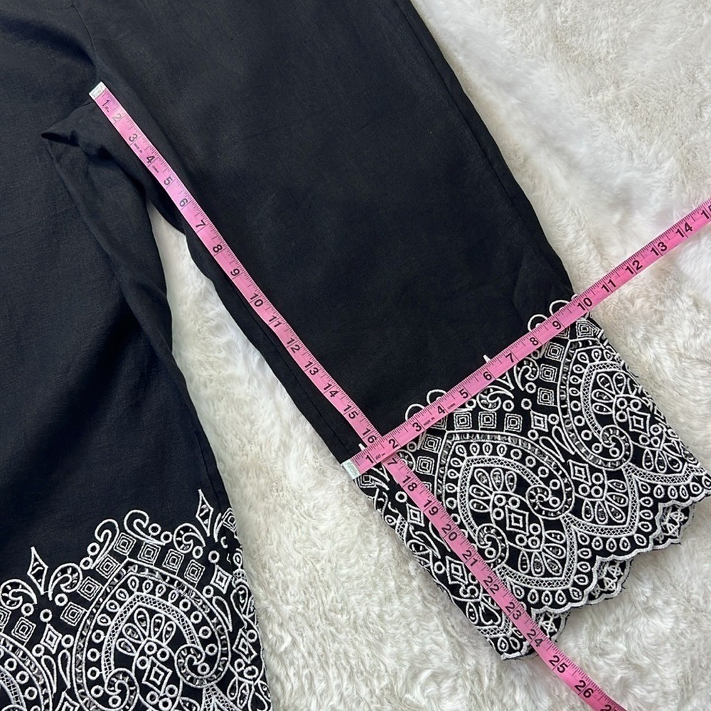 Chicos Linen Crop Straight Pant 14 Black White Embroidery Lightweight Pockts NEW - Picture 10 of 17